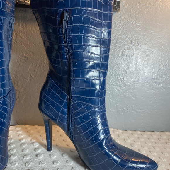 SHOE DAZZLE Night Is Young Asymmetrical Teal Stiletto Boot - Picture 7 of 16